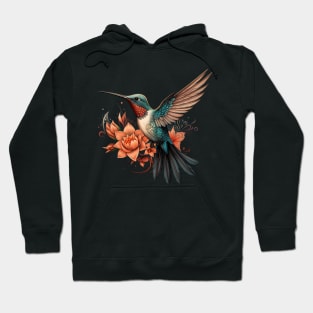 Colorful Hummingbird & Flower Illustration Hoodie